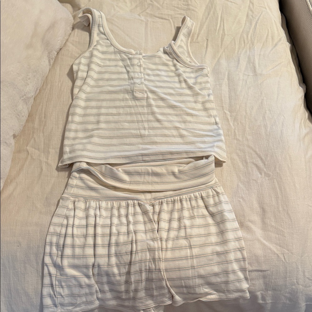 Women's White Striped Sleepwear Set